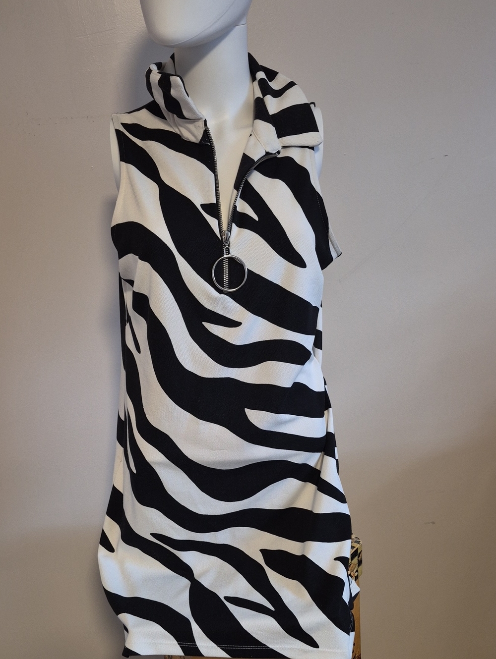 Boston Proper Black and White Zebra Print Midi Dress